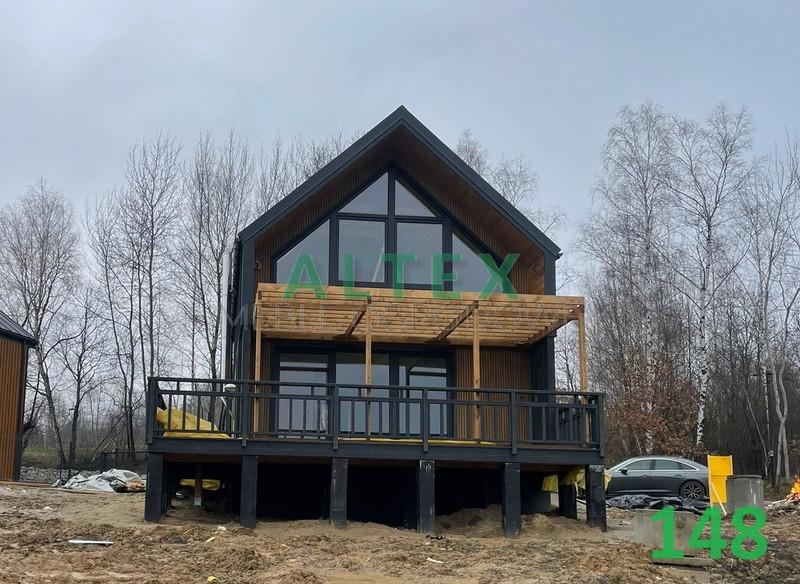 148 Dom nowoczesna stodoła całoroczny z drewna szkieletowy kanadyjski małopolska śląsk Altex Alt-Dom na zgłoszenie drewniany domek letniskowy lamele pergola taras